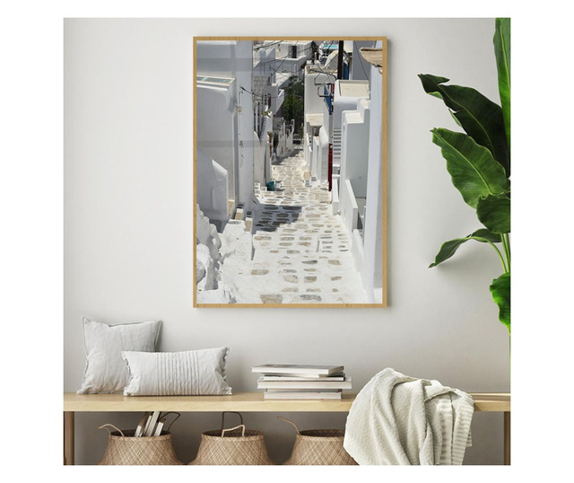 Plakat w ramce, Mykonos Stairs, 80x60 cm, złota rama