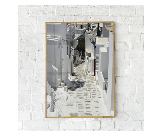 Plakat w ramce, Mykonos Stairs, 80x60 cm, złota rama