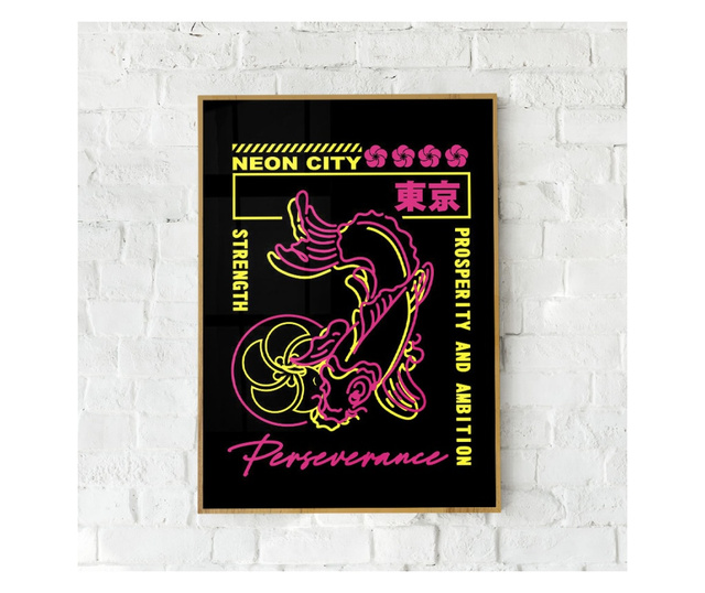 Plakat w ramce, Neon City, 80x60 cm, złota rama