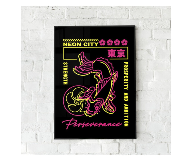 Plakat w ramce, Neon City, 42 x 30 cm, czarna ramka