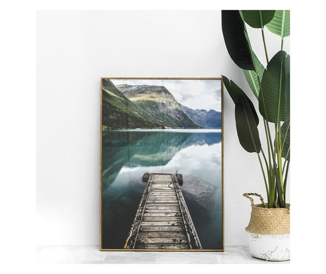 Plakat w ramce, Norway Lake, 50x 70 cm, złota rama
