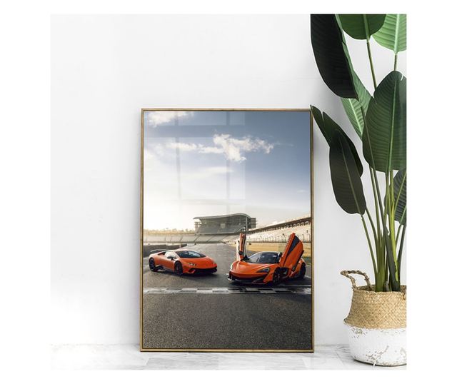 Uokvireni Plakati, Orange Supercar, 80x60 cm, Zlatni okvir