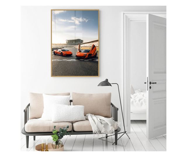 Uokvireni Plakati, Orange Supercar, 80x60 cm, Zlatni okvir