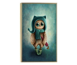 Uokvireni Plakati, Owl With Umbrella, 21 x 30 cm, Zlatni okvir