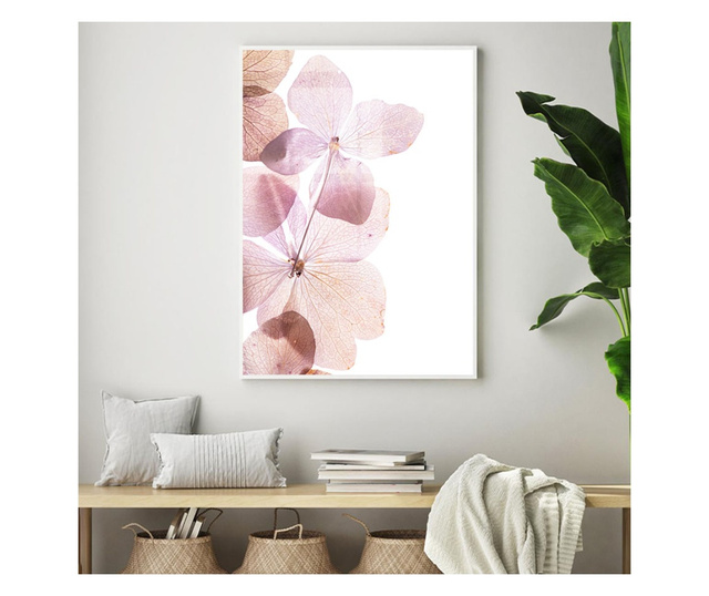 Plakat w ramce, Pink Hydrangea Flowers, 80x60 cm, biała ramka