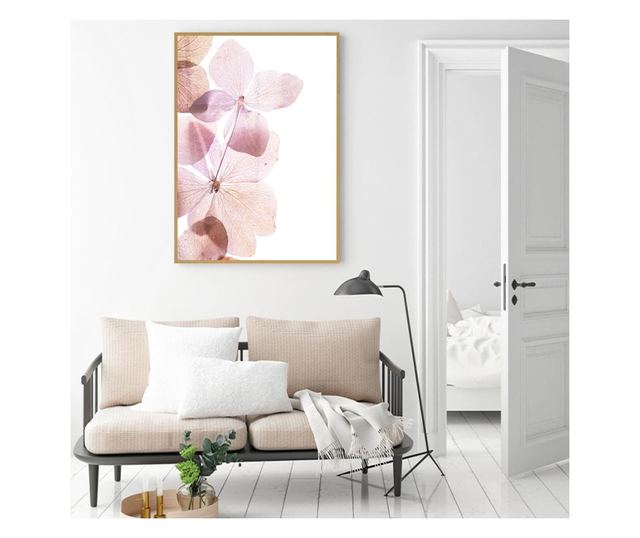 Uokvireni Plakati, Pink Hydrangea Flowers, 21 x 30 cm, Zlatni okvir