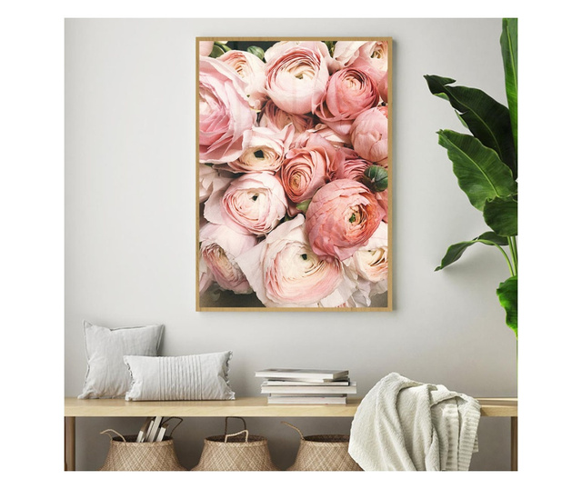 Uokvireni Plakati, Pink Rose Bouquet, 21 x 30 cm, Zlatni okvir