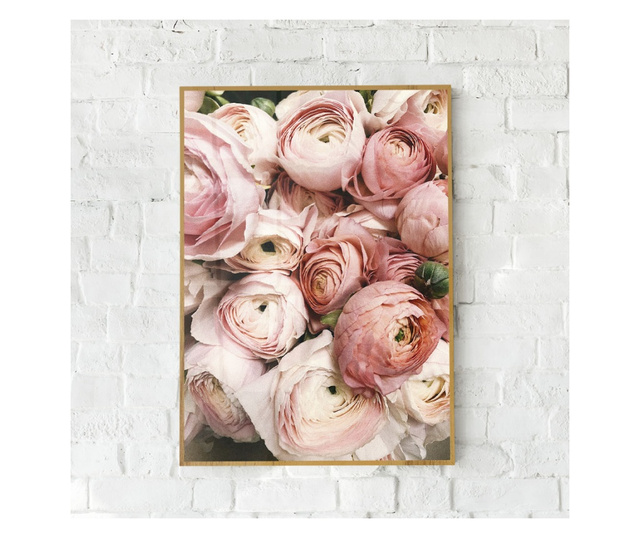Uokvireni Plakati, Pink Rose Bouquet, 21 x 30 cm, Zlatni okvir