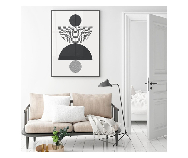 Uokvireni Plakati, Semi cerc alb negru, 50x 70 cm, Crni okvir