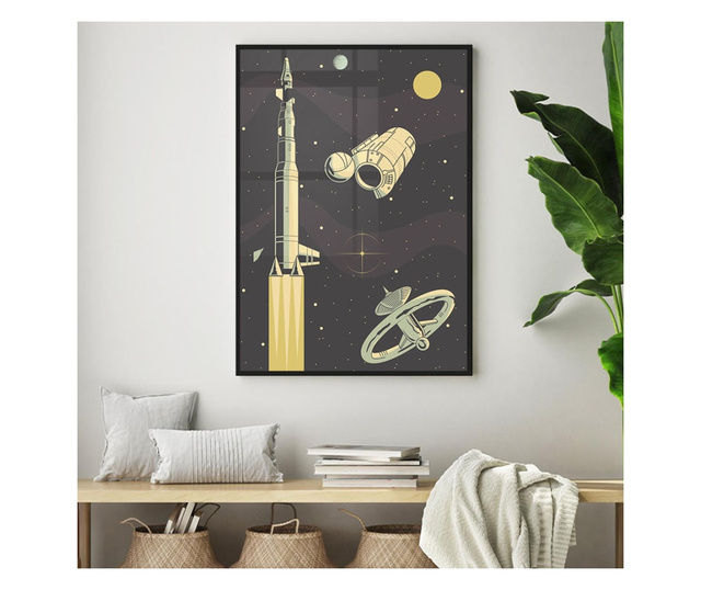 Uokvireni Plakati, Spaceship and Moon, 60x40 cm, Crni okvir
