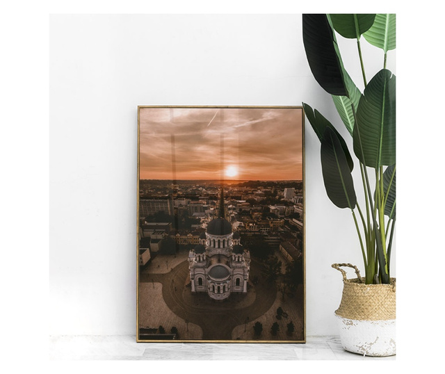Uokvireni Plakati, Sunset Over The City, 80x60 cm, Zlatni okvir