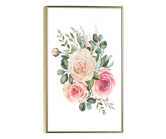 Plakat w ramce, Trandafiri Roz, 42 x 30 cm, złota rama