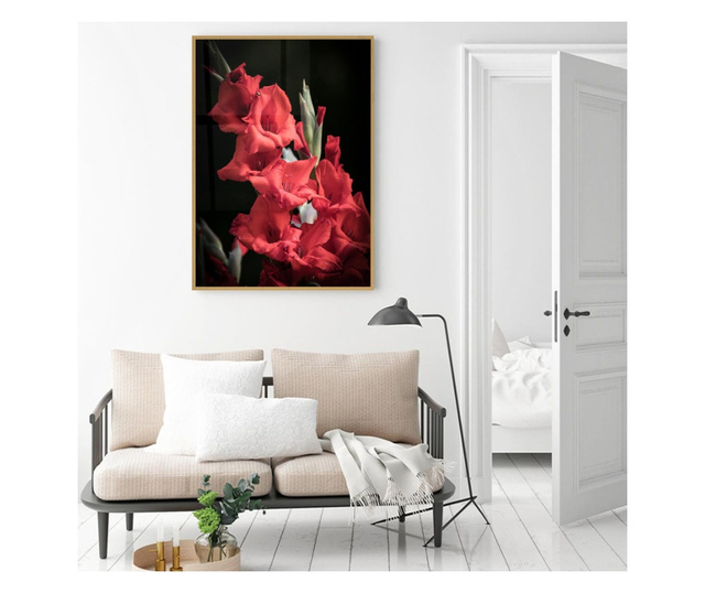 Plakat w ramce, Vibrant Red Flowers, 50x 70 cm, złota rama