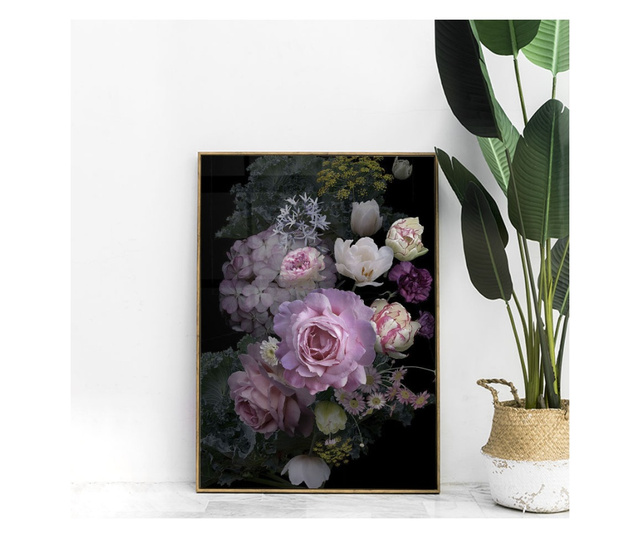 Plakat w ramce, Vintage Garden Flowers, 60x40 cm, złota rama