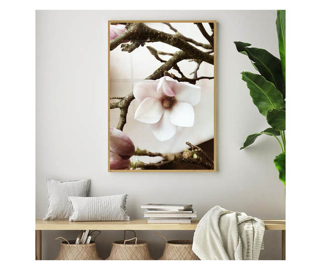 Plakat w ramce, White Flower Tree, 50x 70 cm, złota rama