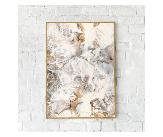 Plakat w ramce, White Gold Abstract, 50x 70 cm, złota rama