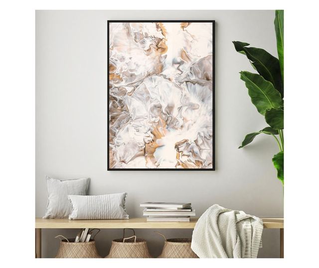 Uokvireni Plakati, White Gold Abstract, 21 x 30 cm, Crni okvir