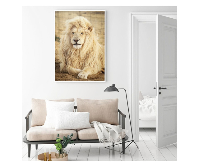 Plakat w ramce, White Lion, 80x60 cm, biała ramka