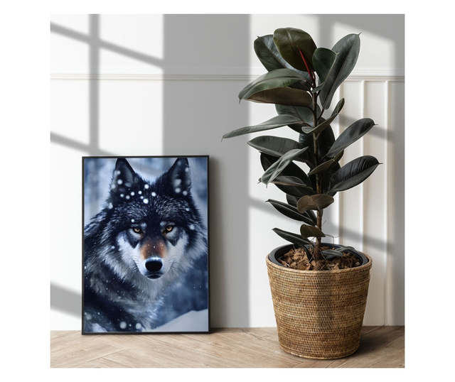 Plakat w ramce, Winter Forest Wolf, 80x60 cm, czarna ramka