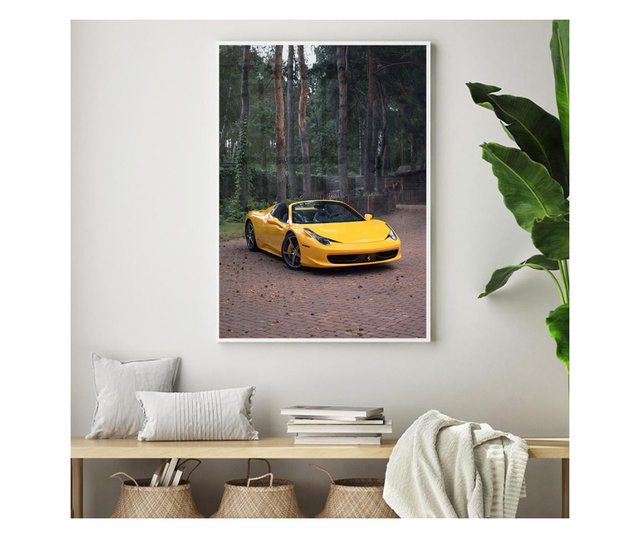 Plakat w ramce, Yellow Ferrari, 80x60 cm, biała ramka