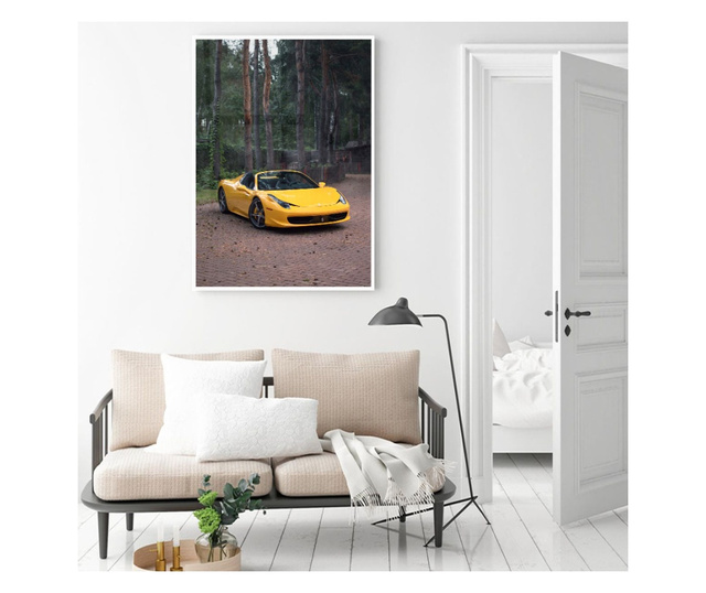 Plakat w ramce, Yellow Ferrari, 21 x 30 cm, biała ramka