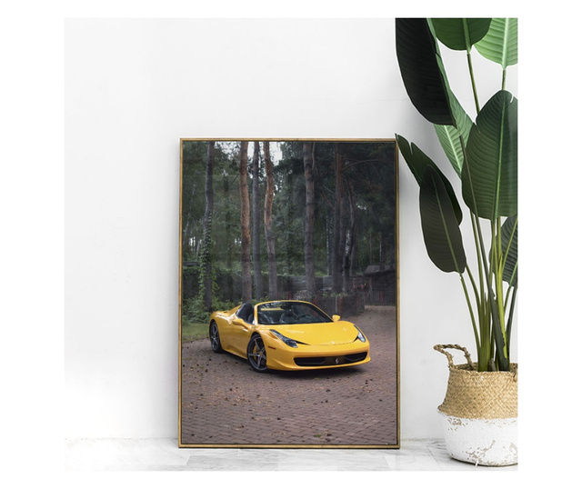 Plakat w ramce, Yellow Ferrari, 60x40 cm, złota rama