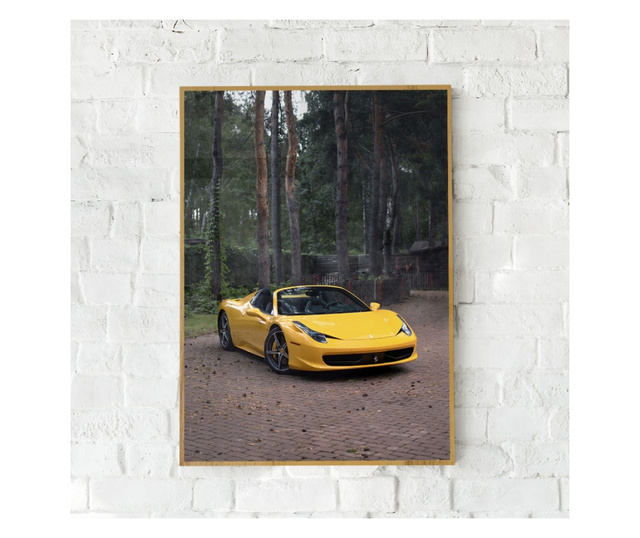 Plakat w ramce, Yellow Ferrari, 60x40 cm, złota rama