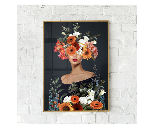 Plakat w ramce, Young Woman With Flower, 42 x 30 cm, złota rama