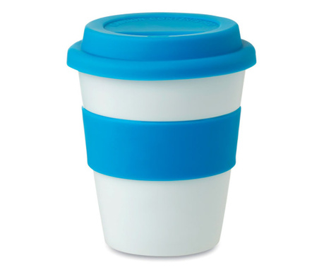 Чаша за кафе Astoria, силиконов капак, Ø8,5X11 см, 350мл, Бял/Син