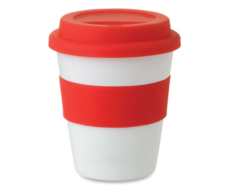 Чаша за кафе Astoria, силиконов капак, Ø8,5X11 см, 350мл, Бял/Червен