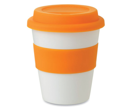 Чаша за кафе Astoria, силиконов капак, Ø8,5X11 см, 350мл, Бял/Оранжев