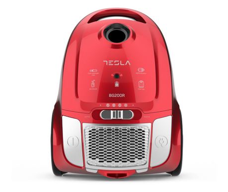 Aspirator cu sac Tesla BG200R, 800W, 2 litri, filtru lavabil HEPA, 76 dB, Roșu