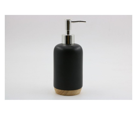 Дозатор за течен сапун Inter Ceramic Сидни ICCA 55163, Черен, Порцелан с дъбова основа, За баня