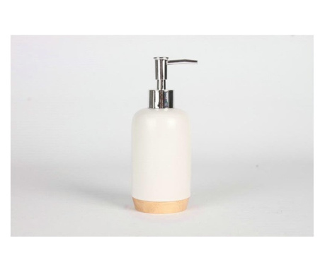 Дозатор за течен сапун Inter Ceramic Бейли ICCA 59163, Бял, Порцелан и Дъбова основа, За баня