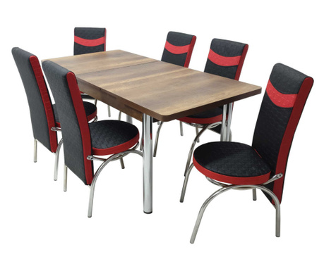 Set masa extensibila aris nuc cu 6 scaune star negru-rosu