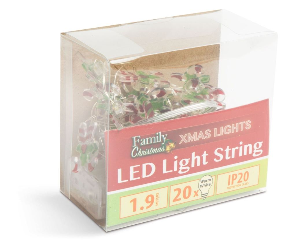 LED lámpák füzérei - nyalóka alakú stift - 2,2 méter - 20 LED - meleg fehér - 2 x AA - 2