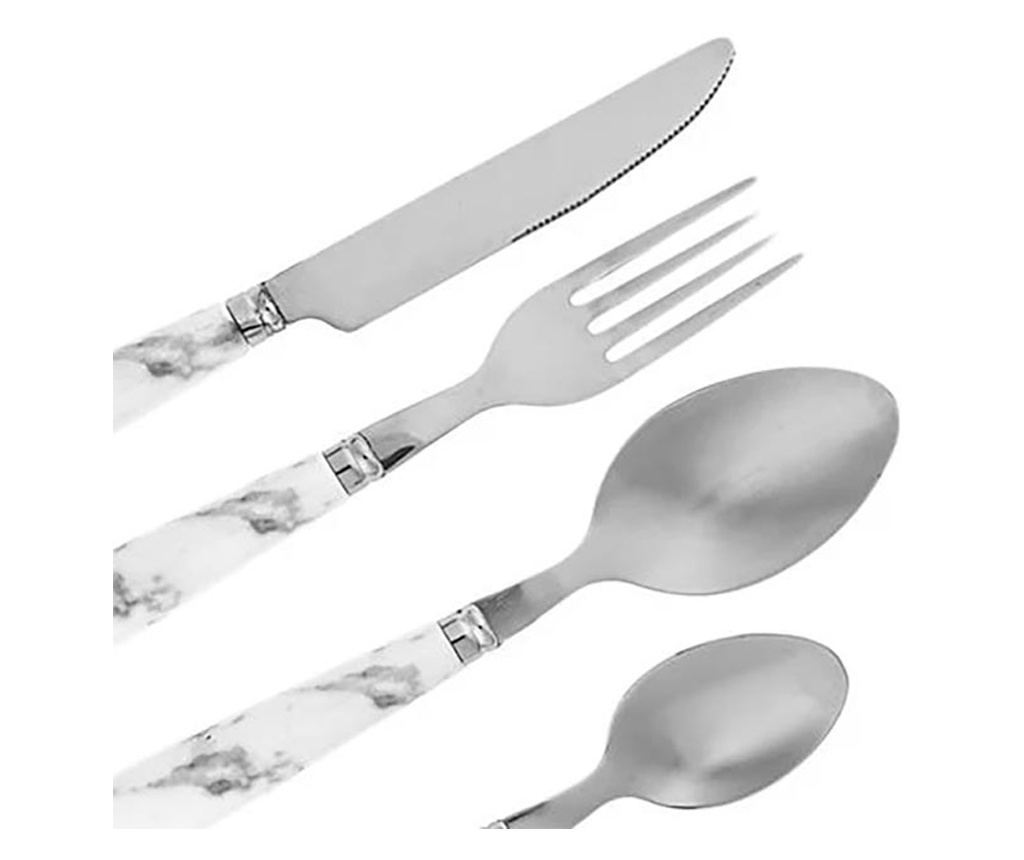 Комплект прибори Tableware, 12 части, Мраморна дръжка, Бял/Сив - 3