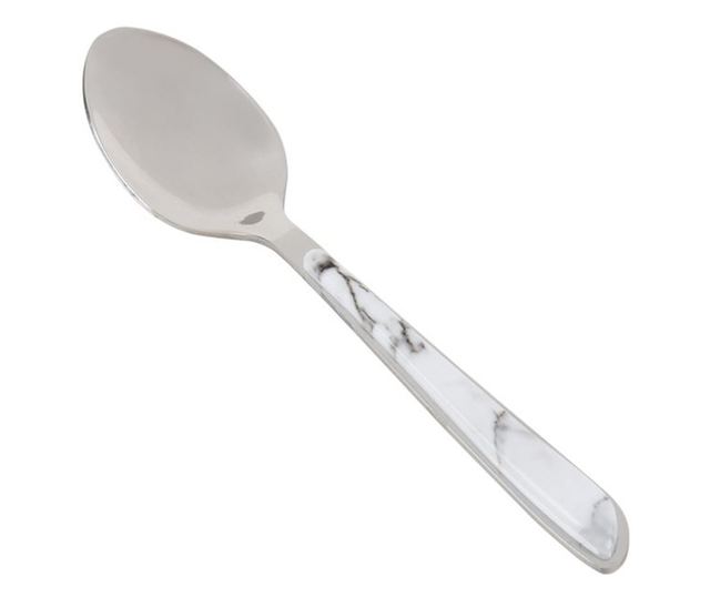 Лъжица Tableware, Десертна, Мраморна дръжка, Стомана, 14 см, Бял/Сив