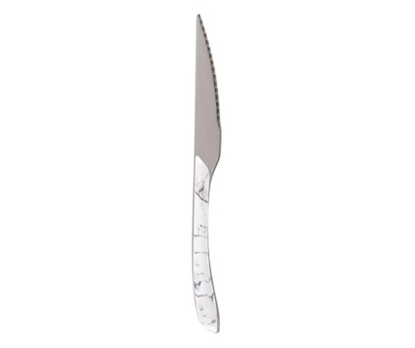 Нож Tableware, Мраморна дръжка, Стомана, 24 см, Бял/Сив