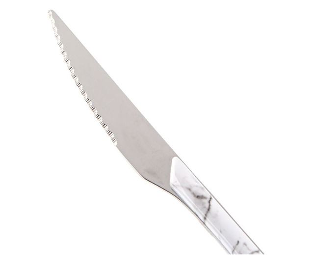 Нож Tableware, Мраморна дръжка, Стомана, 24 см, Бял/Сив
