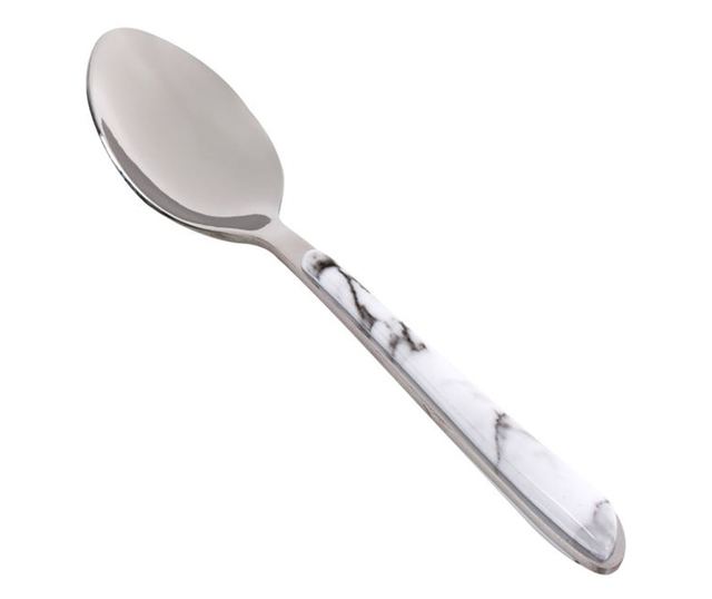 Лъжица Tableware, За основно ястие, Мраморна дръжка, Стомана, 20 см, Бял/Сив