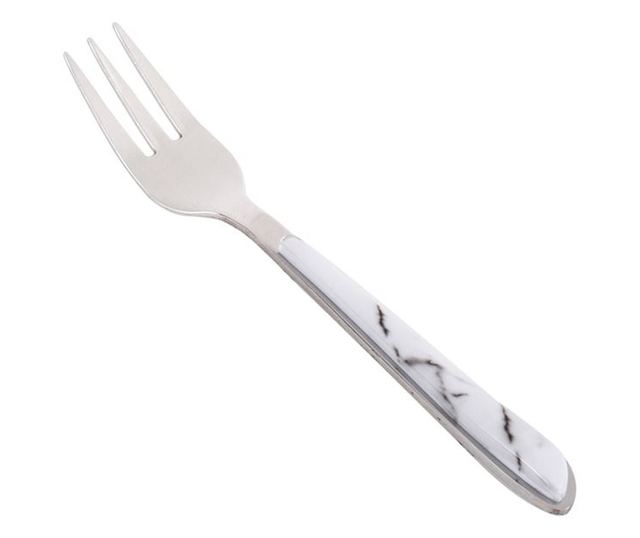 Вилица Tableware, Десертна, Мраморна дръжка, Стомана, 14.5 см, Бял/Сив