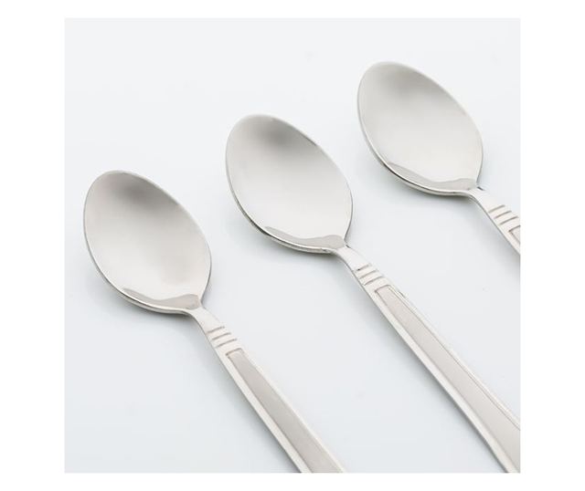Комплект лъжици Tableware, 3 бр, Десертна, Релефен дизайн, Стомана, 13,5 см, Сив