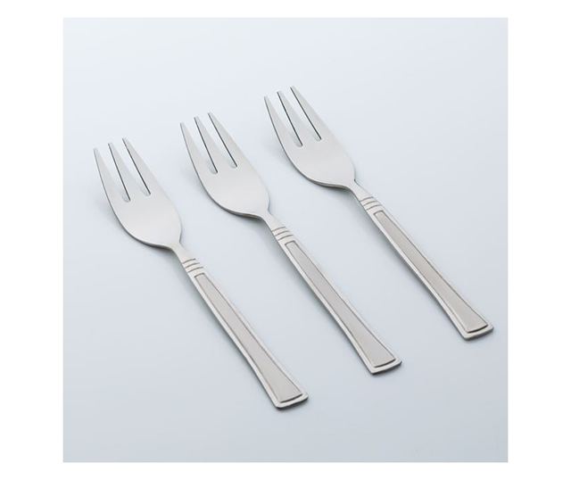 Комплект вилици Tableware, 3 бр, Десертна, Релефен дизайн, Стомана, 14,5 см, Сив