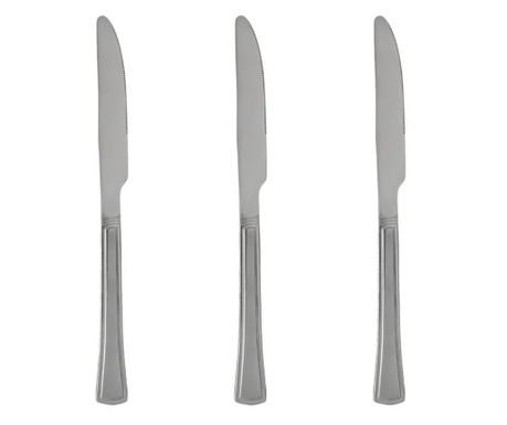 Комплект ножове Tableware, 3 бр, За основно ястие, Релефен дизайн, Стомана, 23 см, Сив