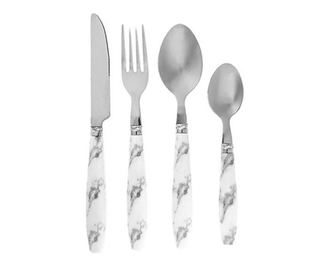 Комплект прибори Tableware, 24 части, Мраморна дръжка, Бял/Сив