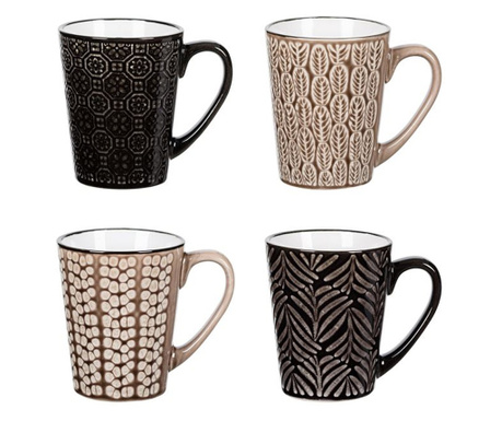 Комплект чаши за кафе Felis, 4 бр, Керамика, 8,5х10,5 см, 350 мл, Многоцветен