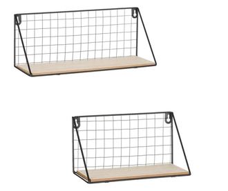 Комплект рафтове Home, 2 бр, Декоративни, Дърво, Метал, 36x14x12 см, 26x14x12 см, Бежов