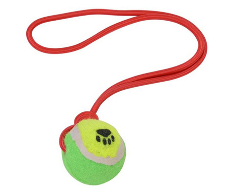 Играчка за куче Felis, Тенис топка с въже, 40 см, Зелен/Червен