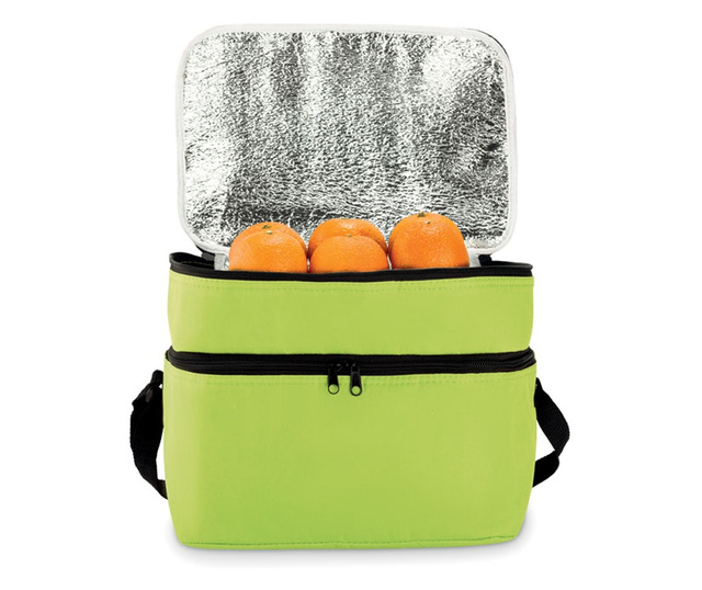 Хладилна чанта Casey, 2 отделения, алуминиево фолио, регулируема, полиестер, Лайм